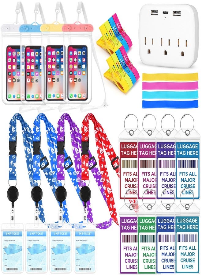 FACULX Cruise Ship Essentials Kit Include Cruise Luggage Tags Holder, Cruise Lanyards, Cruise Power Strip, Towel Bands and Clips, Waterproof Phone Bags for All Cruise Lines - Image 1